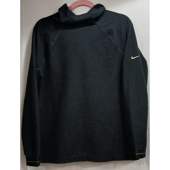 Nike Women’s Dri Fit L/S Quilted Training Hoodie Black Gold Swoosh Size Medium - Picture 1 of 9